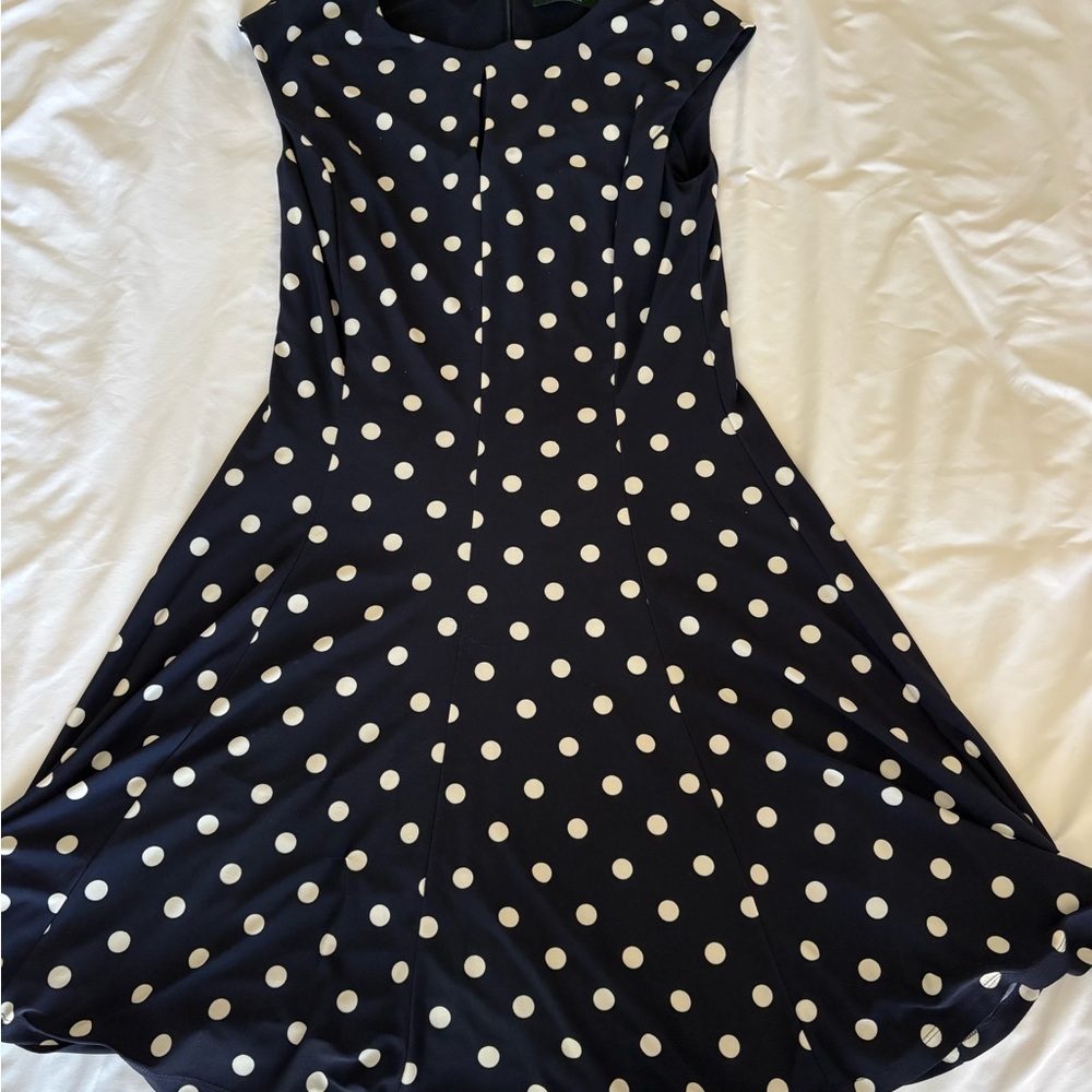 Ralph Lauren Navy Polka Dot Midi Dress